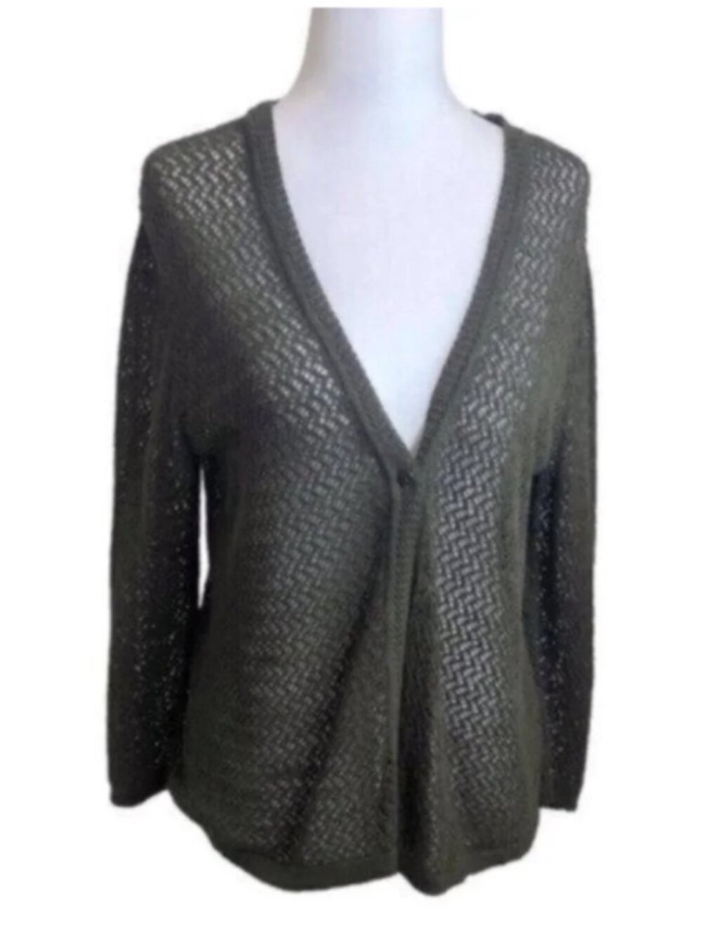 Jones New York Dark Green Open Knit Cardigan Sweater Large